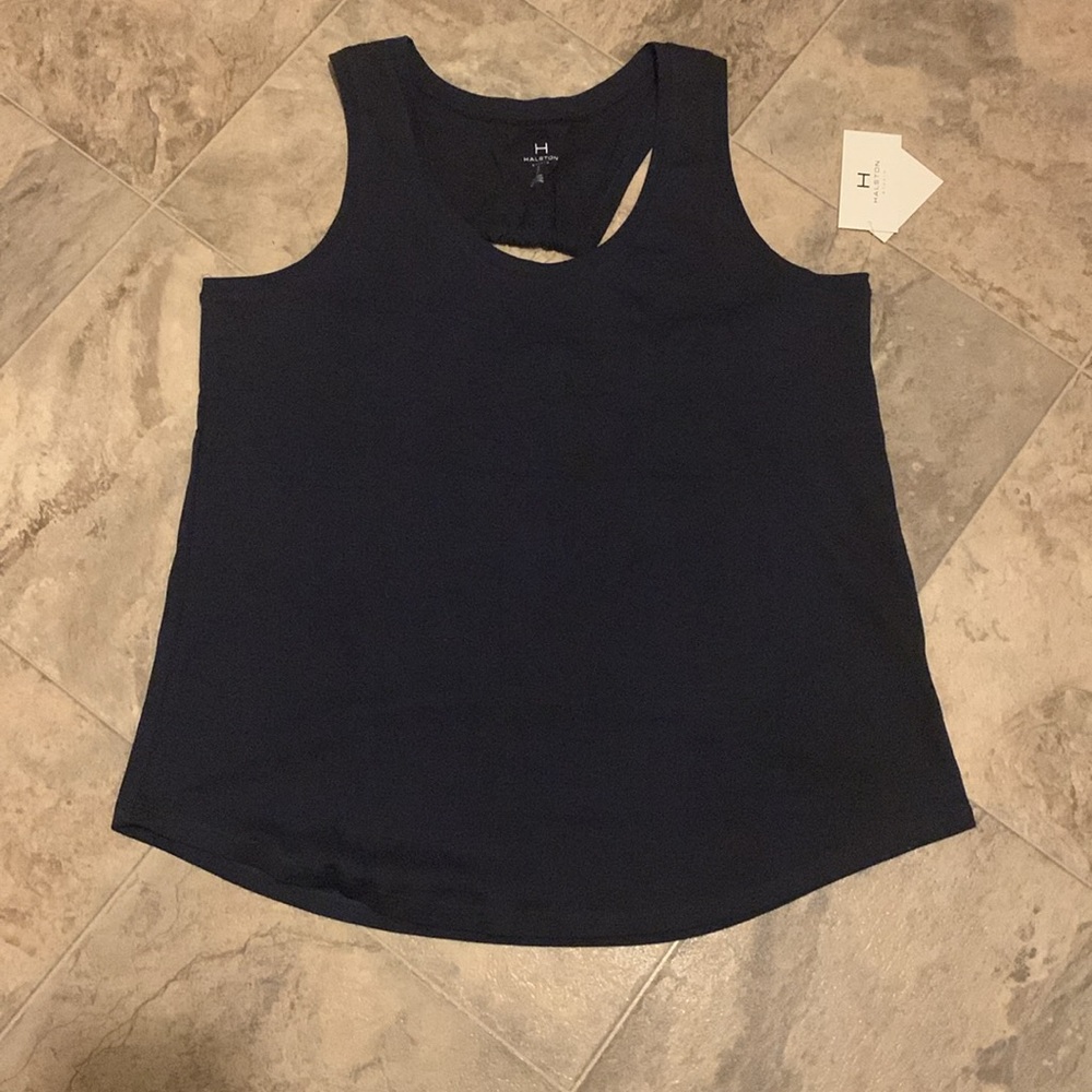 NWT Nordstrom H HALSTON STUDIO*  Navy Blue Sleeveless Cut Out Tank